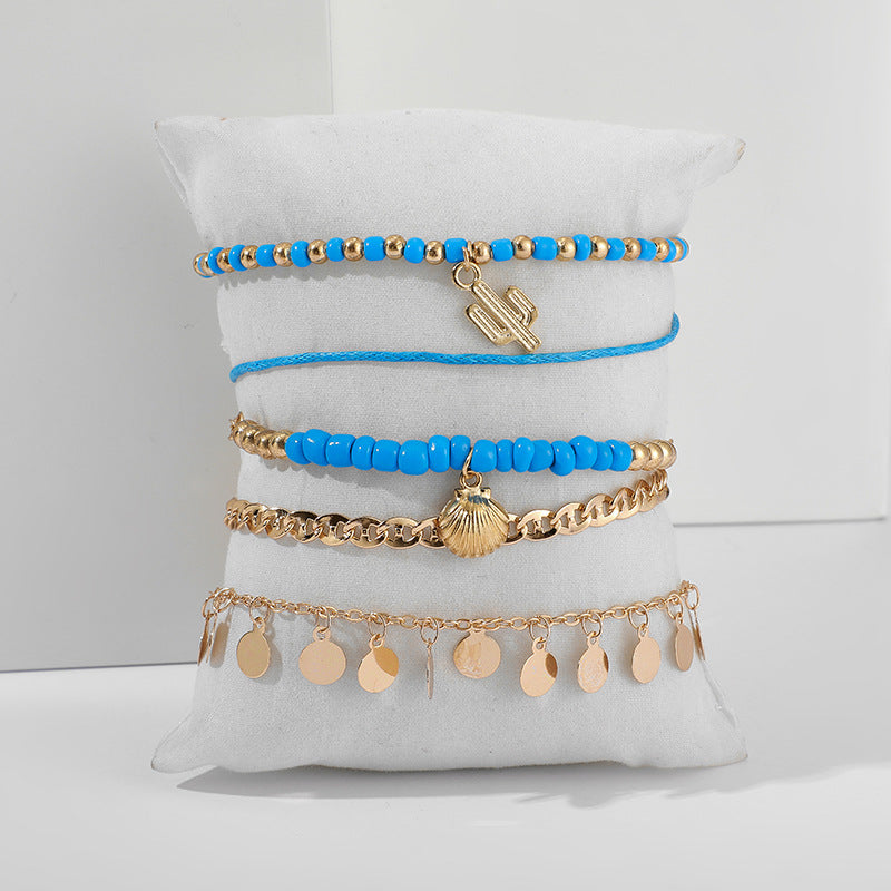 Beach Shell Starfish Tassel Disc Braided Anklet