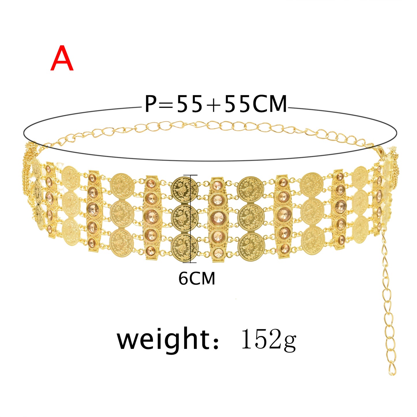 Women's Alloy Gold Plated Diamond Three Layer Wider Waist Chain