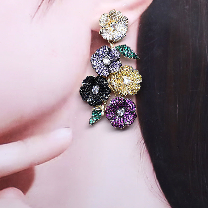 New Plant Flower Fashion Earrings Color Zirconium