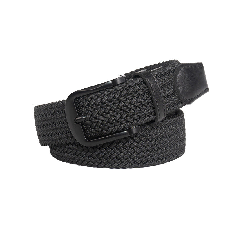 Men's Braided Pure Black Elastic Belt Without Holes