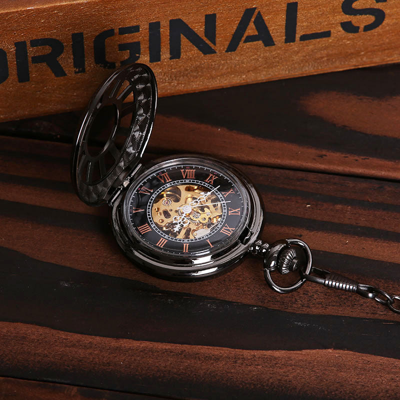 Nostalgic Hollow Wheel Shape Roman Digital Mechanical Pocket Watch