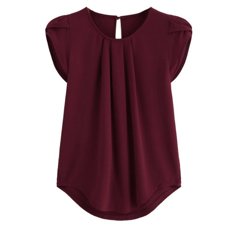 Chiffon Solid Color Short-sleeved Round Neck Casual