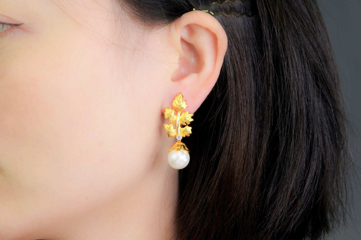 925 Silver Gold Leaf Bead Earrings