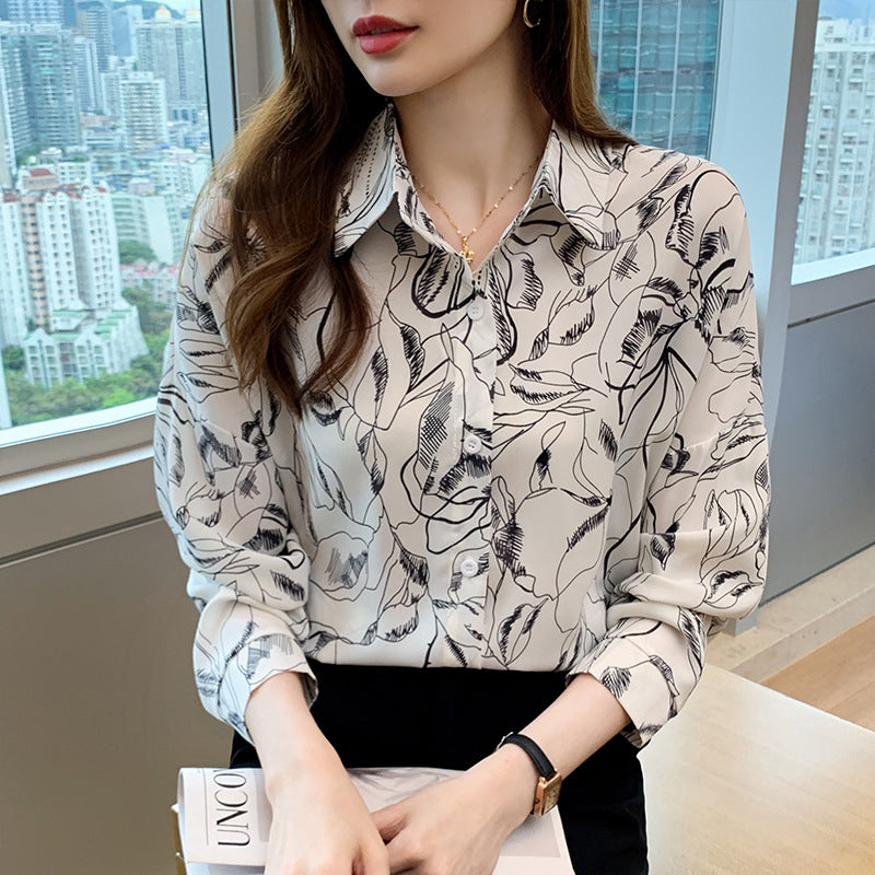 Pattern Print Lapel Drape Long-sleeved Shirt