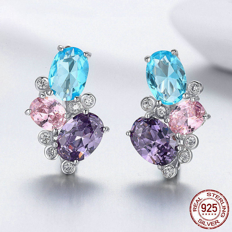 Colorful Zircon 925 Sterling Silver Earrings Women