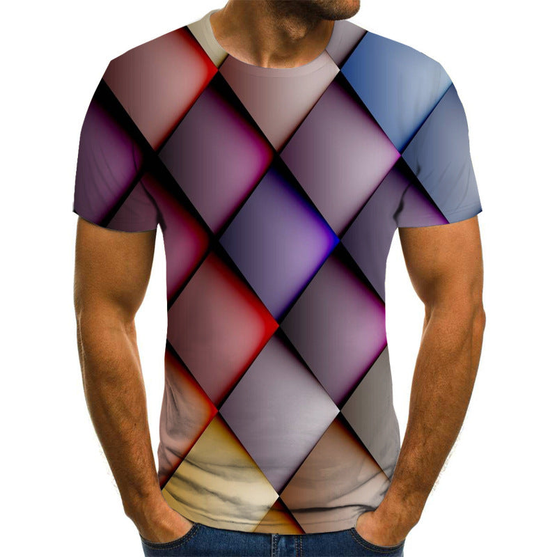 Color Three-dimensional Square Digital Short Sleeve