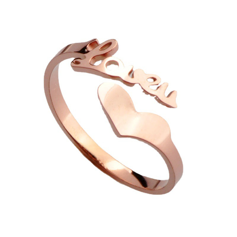 Heart-shaped Rose Gold Titanium Steel Ring For Women Couple Rings Little Finger Ring