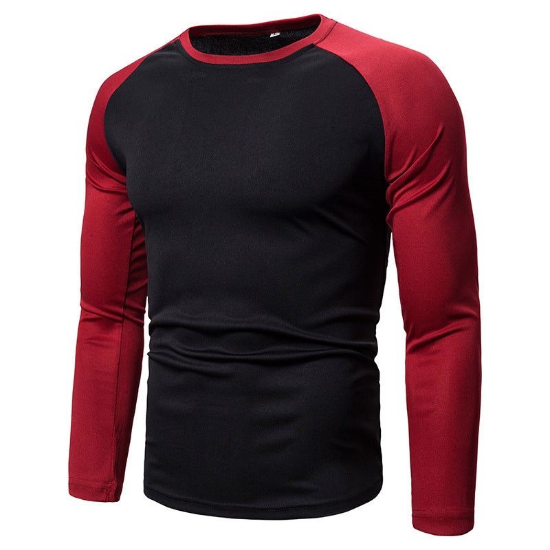 Men's Color-block Long-sleeved Top With Stitching Round Neck