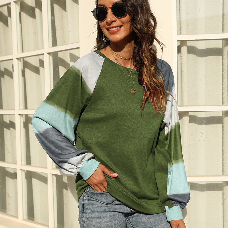 Casual Stitching Pullover Rainbow Long-sleeved Blouse