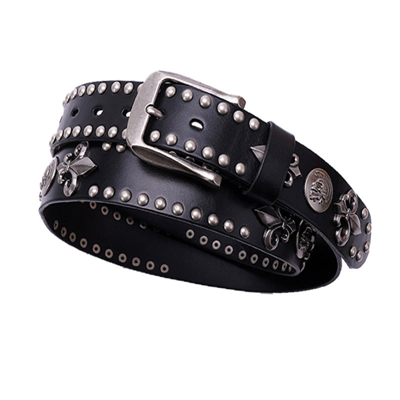 Studded Leather Men's First Layer Cowhide All-match