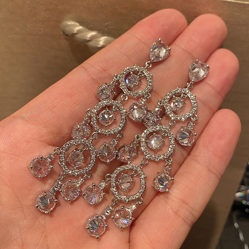 Circle Zircon Tassel Long Earrings Femininity