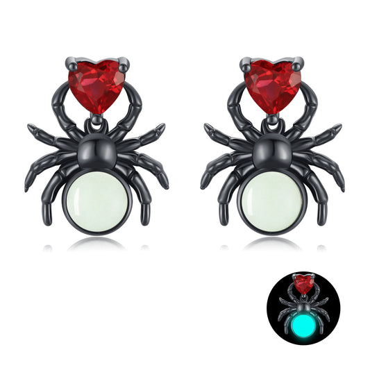 Spider Earrings 925 Sterling Silver Luminous Spider Stud Earrings for Women Glowing in the Dark Spider Jewelry Horror Animal Earrings