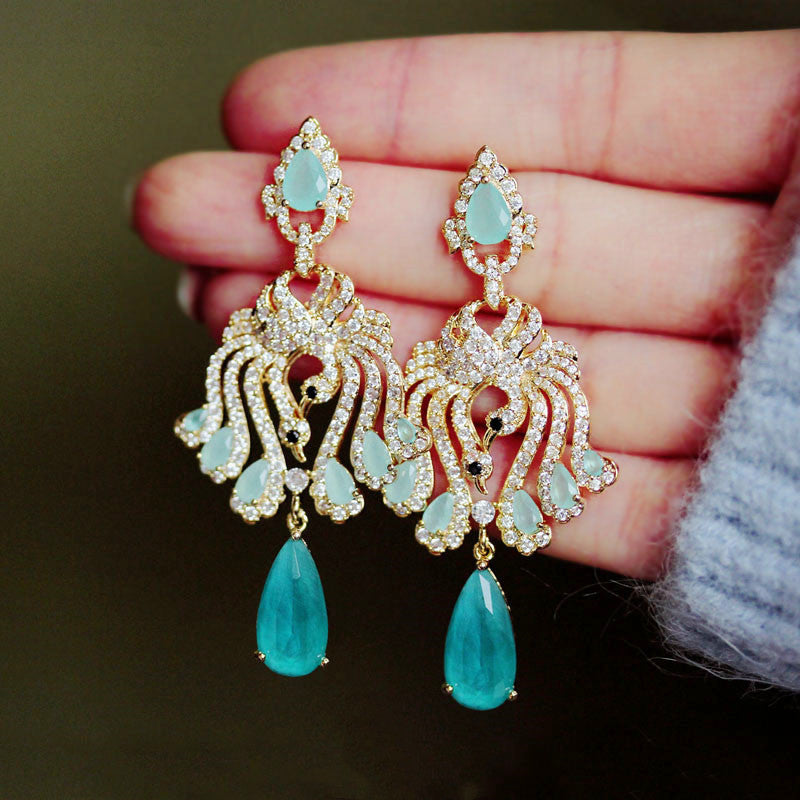 Delicate Light Ice Blue Swan Drop Tassel Earrings