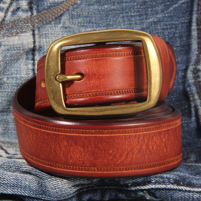 Men's Vintage Cowhide Pin Buckle Leather Men's Jeans Belt