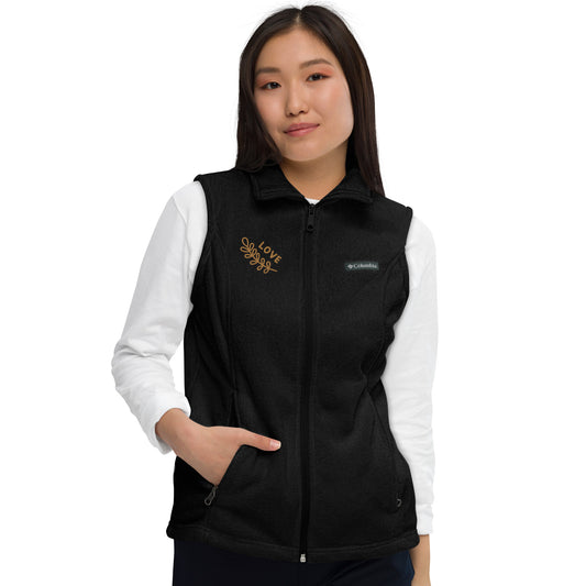 Women’s Columbia fleece vest with custom embroidery- old gold color "Love"