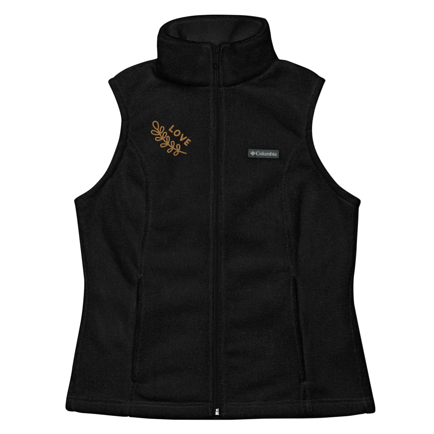 Women’s Columbia fleece vest with custom embroidery- old gold color "Love"