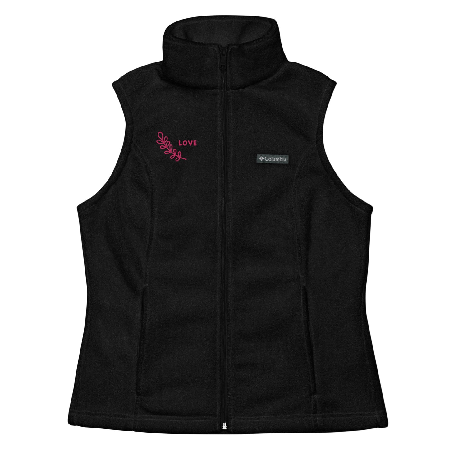 Women’s Columbia Fleece Vest, with flat embroidery flamingo color "Love"