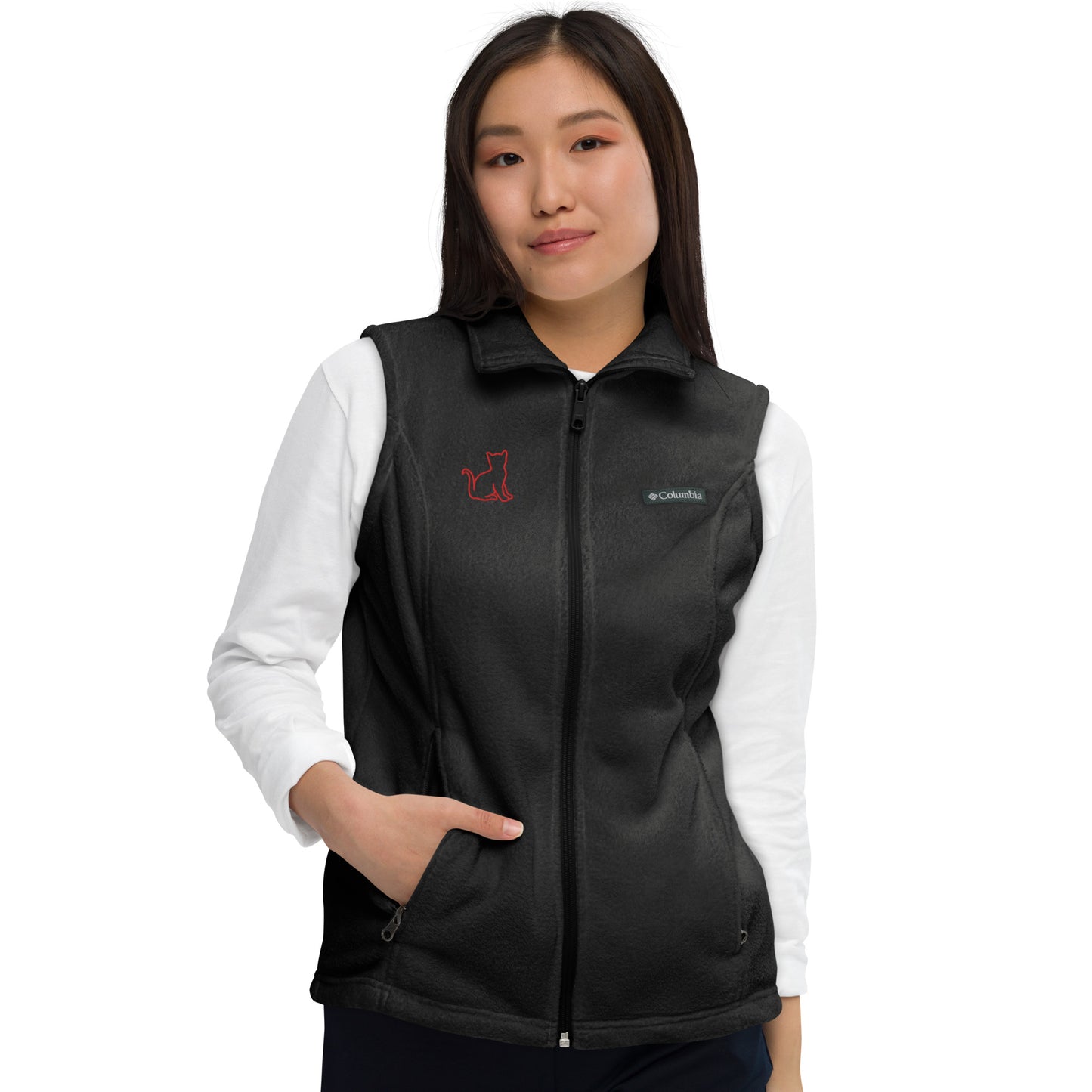 Women’s Columbia fleece vest red cat embroidery on right chest